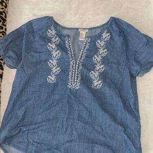 Madewell Blue V-Neck Short Sleeve Relaxed Blouse